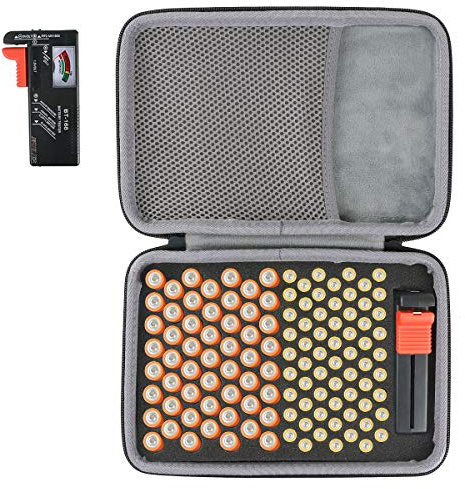 co2CREA Batterie Aufbewahrungsbox für Batterieorganisator mit Batterietester (BT-168), Tragetasche Batteriebox Hält 53 Batterien AA 63 Batterien AAA (Tasche mit Tester ohne Batterie