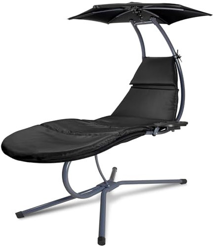 RANSENERS Schwebeliege mit Verstellbarem Sonnendach und 195x68cm Großzügige Liegefläche - Bequeme Schaukelliege Pure Entspannung im Garten