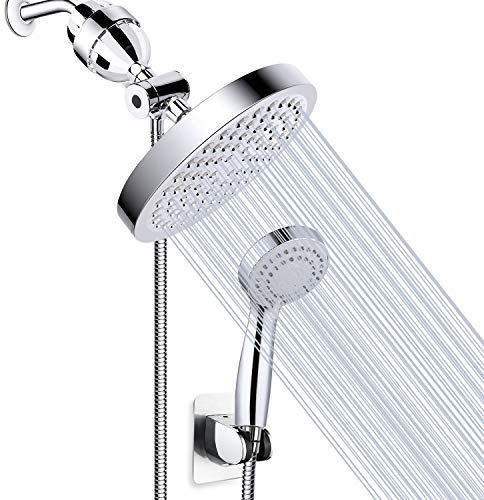 Taiker Filtered Shower Head, High Pressure Rainfall Shower Head/Handheld Shower Filter Combo, Luxury Modern Chrome Plated with 60'' Hose Anti-leak with Holder (Silver)