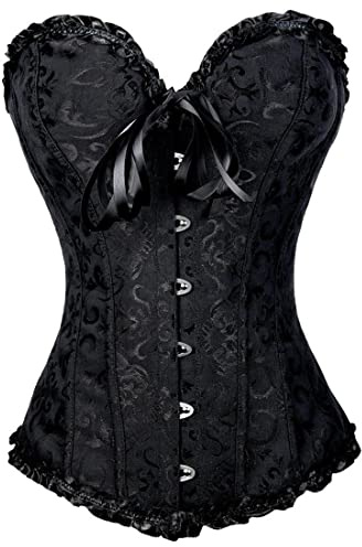 AISOO Corset Gothique Bustier Push-up Dentelle Ventre Plat Ceinture d'entraînement Sexy Femme - Top 4 Couleur Jacquard Dentelle Halloween Costume Grande Taille (Noir, S-M)