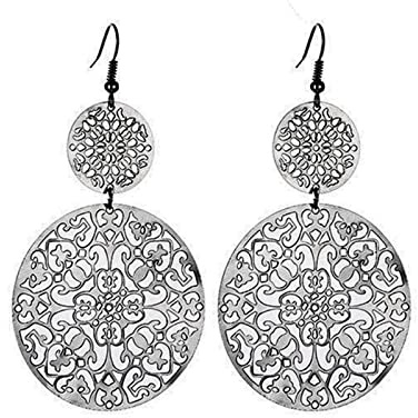 RIXERKOC Bohemian Ethnischen Stil Ohrringe - Vintage, Mode Hohl Baumeln für Mädchen und Frauen, Legierter Stahl (Schwarz)