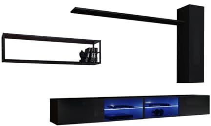 PRICE FACTORY just for you Ensemble Meubles de Salon Style Industriel Switch M4. Coloris Noir.