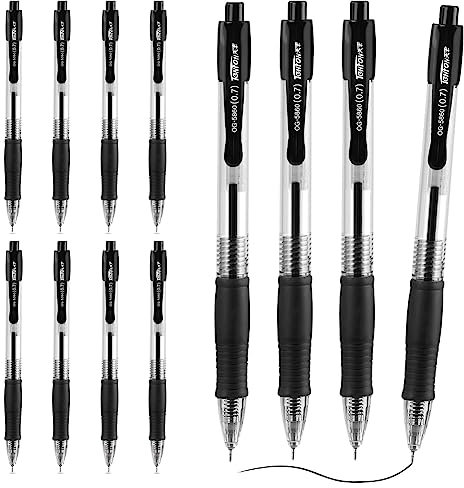 OFFCUP Druckkugelschreiber, 12pcs Schwarz Kugelschreiber, Gel Ink Pen 0,7 mm Feder Großraumine Kuli Ergonomische Rutschfeste Griffzone Kugelschreiber Set für Büro und Haushal