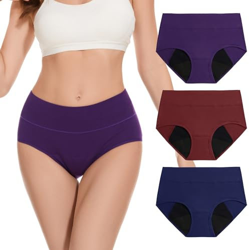 Molasus Washable Incontinence Pants for Women High Absorbency Period Underwear Ladies Menstrual Leakproof Cotton Knickers Postpartum Protective Briefs Plus Size Multipack