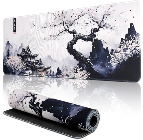 Yimomoyi XXL Kirschblüten Mauspad, 80x 30 cm Gaming Mausepad mit Genähten Kanten, Verlängertes Großes Mauspad, Gaming Mauspad mit rutschfeste Gummibasis(01- Plum Mouse Pad)