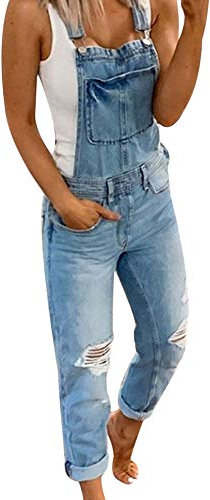 Tidecc Women Denim Dungaree Jumpsuit Ripped Distressed Long Pants Jeans Dungarees Overalls