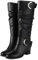 Voviggiw Damen Weiter Schaft Knielange Schlaffer Schaft Stiefel Runde Spitze Schnallenriemen Reitstiefel Block Mittelhoher Absatz Knielange Stiefel Seitenreißverschluss Schwarz Größenangabe 39