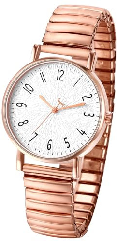 Oidea Women's Elastic Strap Watches: Large Face Arabic Numerals Analog Quartz Wrist Watches for Women Easy Reader Stretch Band Waterproof Ladies Wratch Rosegold