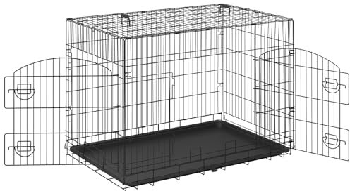 EUGAD Hundekäfig kleine Hunde, Hundetransportkäfig 108x76x69 cm, Hundebox Auto mit 2 Türen, Transportbox Gitterbox Hund faltbar mit Bodenwanne Griffen, aus Metall