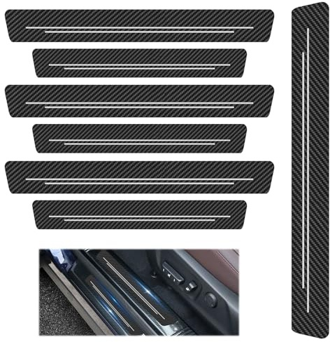 9 Piezas Protectores Umbral Puerta,Tira Umbral Coche Universal,Cinta Umbral Fibra Carbono Negro,8 Puerta Estribos Coche + 1 Protector para Paragol PES Trasero,Adhesivo Umbral Puerta Auto Universal