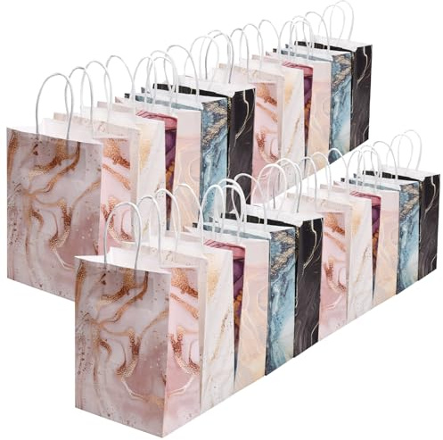 Volumoon Pochettes Cadeau en Papier Kraft, Sacs Cadeaux avec Poignées, Sacs de Fête en Papier, Pochettes Cadeaux Colorés pour Anniversaire, Mariage, Noël et Fêtes, 15x8x21CM (20 Pièces)