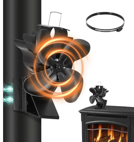 Todeco 2 en 1 Ventilateur Poele à Bois Magnétique, Alimenté à la Chaleur Ventilateur Cheminée, Fixe sur tuyau, Ventilateur de poêle Silencieux pour Cheminée/Poêle à Bois/Gas/Bûches