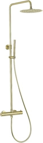 WEBO Duschset - Regendusche Messing gebürstet - Duschset mit Thermostatarmatur - Atlanta