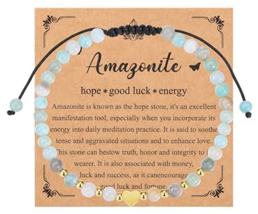 JSDDE Damen Perlenarmband Echtes Naturstein Armband mit Herzanhänger einstellbar geflochten Damen Armband Glücksarmband Schmuck für Frauen (Amazonit)