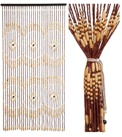 Ezcasch 90x180cm Wooden Beaded Door Curtains, 31 Strands Beaded Fly Screens | 31 Strands Bamboo and Wood Beaded Door Curtain, 90x180cm Handmade Retro Screen, Decorative Room Divider, Doorway, Window