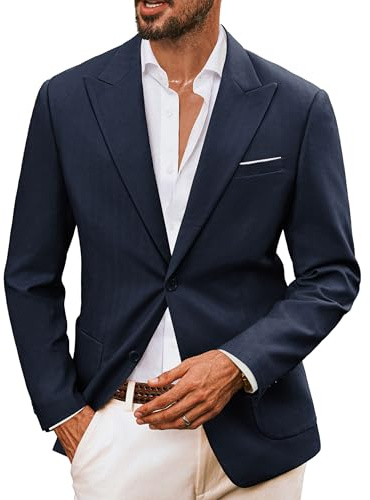 PJ PAUL JONES Blazer para hombre de lino con 2 botones, informal, informal, deportiva, de verano, corte regular, chaqueta de traje ligera, XXL, azul marino, azul marino, XXL