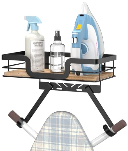 PAROTO Ironing Board Hanger Wall Mount, T&V Shaped Space Saving Ironing Board Holder for Iron, Black Laundry Room Organizer
