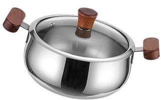 Pentole in acciaio inox color argento con coperchio in vetro, manico resistente al calore, per zuppe e stufati, utensile da cucina