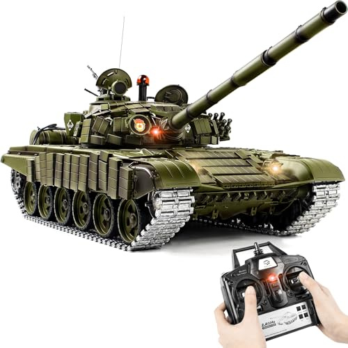1/16 RC Tank, Heng Long Soviet Union T-72 model Army Toy with Smoke, Sound, Light, 2.4G Remote Control Tank That Shoot with Upgraded Metal Track, Idler and Sprocket Wheel, Steel Gearbox, Two Batteries
