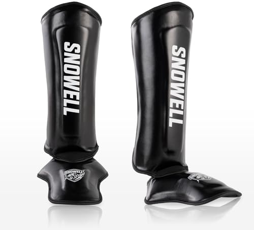 Snowell Schienbeinschoner Kickboxen – Syntek Leder, Doppel-Schaum-Polsterung, Leicht & Flexibel, für Muay Thai, MMA & Kampfsport – Kein Metallring – Schwarz (M)