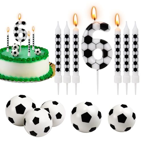 Soccer Birthday Candles 6th Soccer Themed Birthday Party Decorations, Football Birthday Cake Candles for Boys Girls Kids Sport-Theme Party Supplies (12PCS/Set)