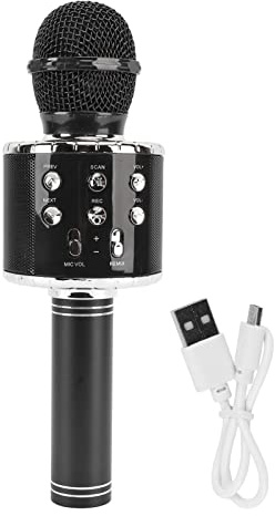 Asixxsix Trådlös Bluetooth Karaoke -mikrofon, Bärbar Handhållen Karaoke Mic Högtalare med LED -ljus, Bluetooth Microphone Karaoke Machine Födelsedagspresenter för Flickor Pojkar (Svart)