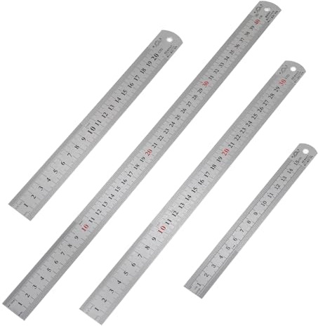 Siumir Metall Linea 4-teiliges Set, 15/20/30/40cm Lineal Stahl, Doppelseitenskala Kante, Edelstahl Lineal Messwerkzeug für Engineering, Schule, Büro, Zuhause