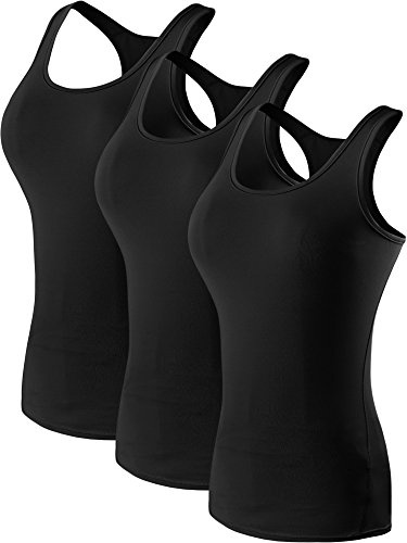 NELEUS Women's 3 Pack Compression Athletic Tank Top for Yoga Running,Black,EU L,US M