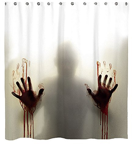 Milya Duschvorhang Badvorhang Horror Hilfe mit blutigen Händen Thema mit Haken, Anti-Schimmel, Wasserdicht, Polyester, 150x180cm
