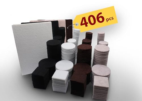 Large 406pcs Bulk Pack of Premium Furniture Felt Pads For Furniture Feet - Chair Leg Floor Protectors - Floor and Furniture Care Kit – Heavy Duty Self-Stick Adhesive-Backed 5mm Thick Felt