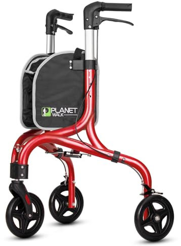 Planetwalk Premium Rollator mit 3 Rädern für Senioren – ultraleichter, faltbarer Gehwagen für ältere Menschen, Aluminium-Dreirad-Mobilitätshilfe, Brillantrot