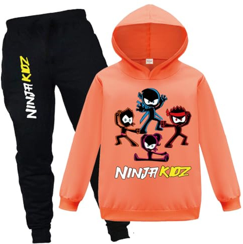 Forlcool Ensembles de jogging pour enfants joueurs Garçons et filles Chandails à capuche et pantalon 2 pièces Ensemble décontracté, Orange 01., 7-8 ans