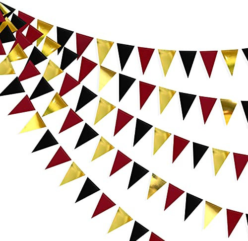 30Ft Red Black and Gold Party Dekorationen Hängende Papierdreieck Banner Banning Flagge Pennant Girland für Casino Thema Geburtstag Bachelorette Engagement Hochzeit Baby Brautdusche Jubiläum Party