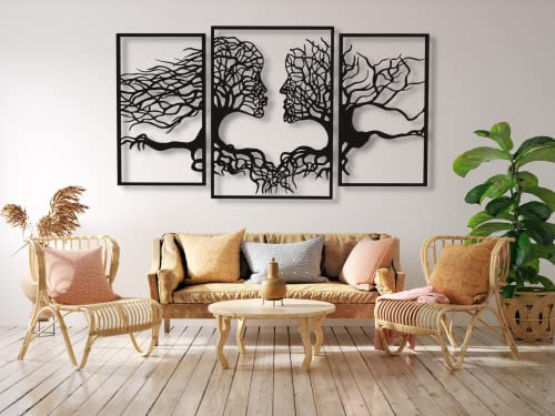 Vailla Wanddeko Baum des Lebens Gesichter, Wandbild aus Holz, Wand deko in Schwarz Gold, Home Wall Art , Wandaufkleber 3D, Moderne, Bilder für Zuhause Büro Schlafzimmer, Wohnzimmer