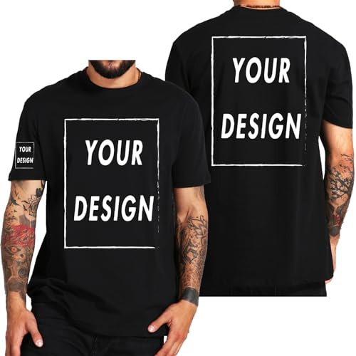Custom T Shirt for Men Women Design Your Own Front Back Print Personalized T-Shirts (as1, Alpha, m, Regular, Regular, Men Black)
