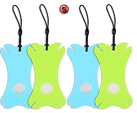 Basetousual 4 Stück Zeckenkarte mit Lupe,Zeckenkarte Mensch mit Elastisches Kordel,Zeckenkarte Kinder,Einfach zu Verstaue,für Hunde Katzen Menschen und Kinder (Grün und Blau)