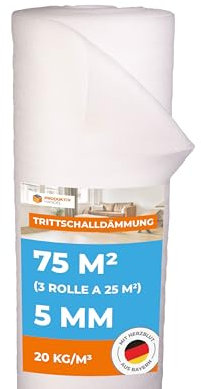 Trittschalldämmung 5mm Profi Basic 75m² | 3 Rollen als Laminat- und Parkettunterlage zur Wärmedämmung | PE-Schaumfolie | Fußbodenheizung geeignet | verbessert die Wärmeisolierung