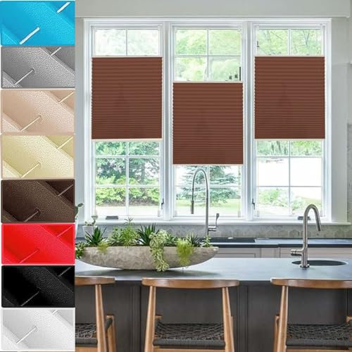 Klemmfix Plissee Ohne Bohren 80 x 210 cm Sonnenschutz Easyfix Lichtdurchlässig Jalousie Easyfix Plisseerollo mit Klemmträger für Tür & Fenster, Braun