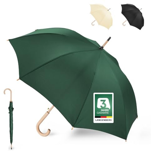 LANGENBERG Stockschirm Sturmfest aus hochwertigem Bambus - Großer Regenschirm mit Ø105 cm Spannweite und automatischer Öffnung - Stockschirm Herren und Damen - Stockregenschirm (Dunkelgrün)