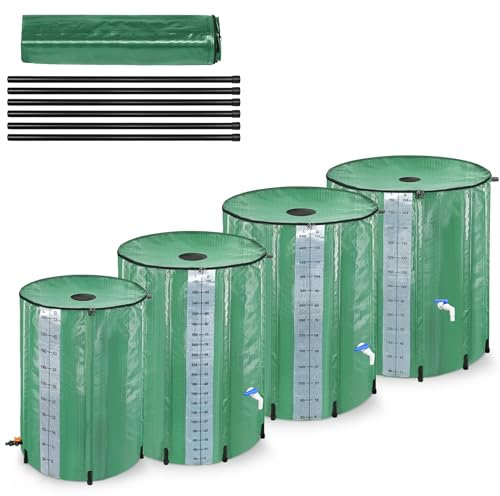 PEILU 380L Faltbare Regentonnen 100 Gallonen Wasserauffangbehälter mit Wasserhahn, Skala & Ablauf Tragbare Regenwassertonne mit Stützstab Grün Wassertank zum Sammeln von Regenwasser Garten Regentank