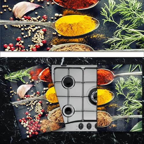 Panel para cubrir la placa de cocción de inducción, hornillos y tabla de cortar | Especias | 52 x 60 cm | para 4 fuegos | de cocina | de vidrio templado | 2 unidades