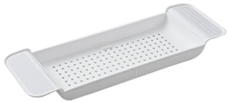 Vassoio per vasca da bagno espandibile, tavolo con vassoio per vasca da bagno con scarico in plastica, vassoio per vasca da bagno Posizionamento stabile Tavolo per vasca da bagno (White)