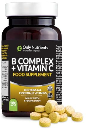 Only Nutrients - B Complex + Vitamin C Tablets Supplement, Comprehensive Vitamin B Complex, High-Strength Energy, Nervous & Immune System Support with Biotin, 180 Multivitamin Tablets for Women/Men