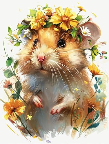 Bimkole 5D Diamond Paintinger För Vuxna Hamster, Full Borrmålning Gör-det-själv Strass Broderi Set Färg Med Diamanter Kit Djurblomma Korsstygn Hem Vägg Hantverk Dekoration 30x40cm