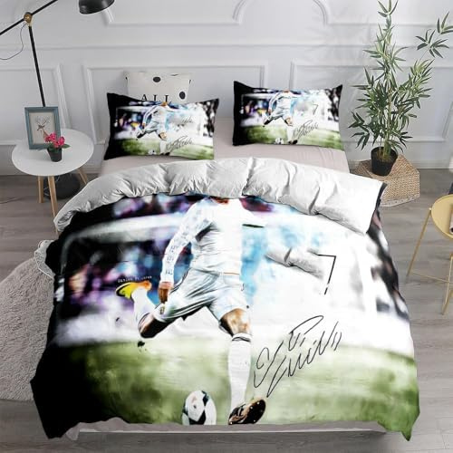 Fußballstar Bettbezug Kinder 135x200cm-1 Stück, Fußball Kissenbezug 80x80cm -1Stück
