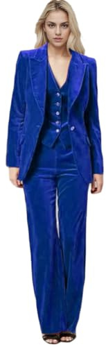 Botong 3 PC Womens Velvet Suit One Button Office Work Outfit Prom Tuxedos, Royal Blue, Large
