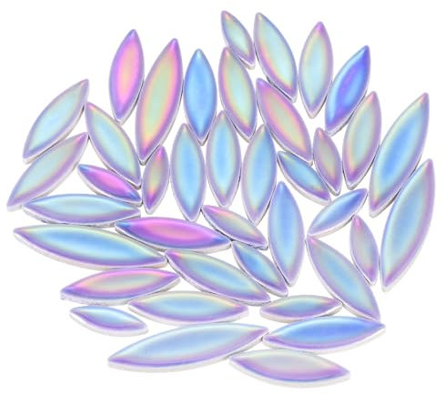 sourcing map Ceramic Mosaic Tile, About 200g Teardrop Leaf Tile Mosaic Block for Handicrafts Artwork, Blue/Purple/Green