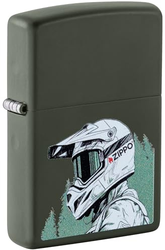 Zippo Windproof Lighter, Helmet Design, Matte Green, Colour Image, Refillable, Reusable, Windproof Design, Gift Box, Made in USA