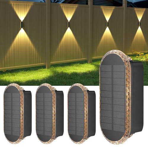 ELLASAY Aplique Solar Pared Exterior,Lámparas Solares Exteriores Arriba y Abajo IP65 Impermeable,3 Colores Brillantes Luces Solares Exterior Jardín Inalámbricas Para Patio Cubierta Valla 4 Pack