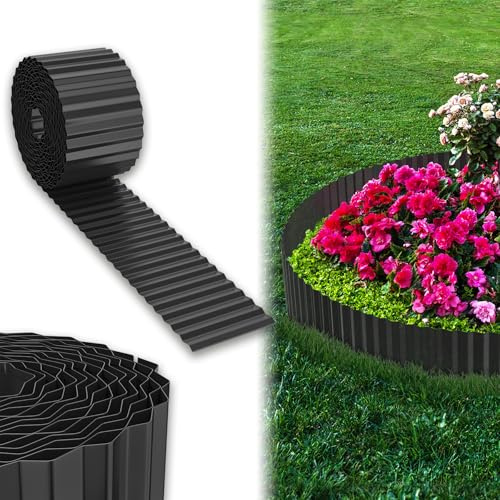 UISEBRT Cortenstål gräskant, galvaniserad rabattgräns av metall, lätt att montera, 15 cm mycket flexibla gräsmattkanter, rotspärr, blomrabatt eller som klippkantlängd justerbar (10 m, svart)